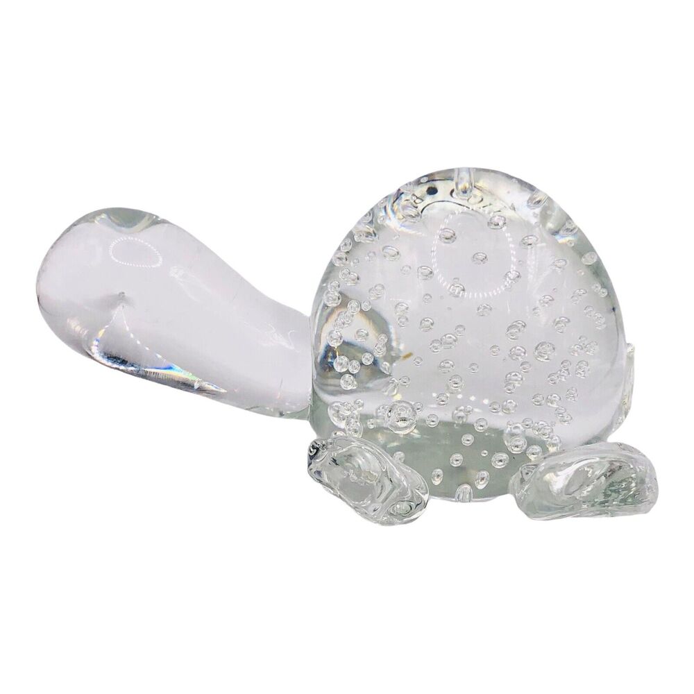 Art Glass Sea Turtle Paperweight Bullicante Bubbles Clear CRG Nautical